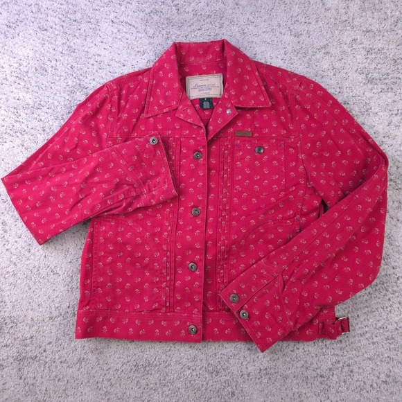 Lauren Ralph Lauren Jackets & Blazers - Lauren Ralph Lauren Denim Jacket Womens Small Red Floral Button Jean Trucker